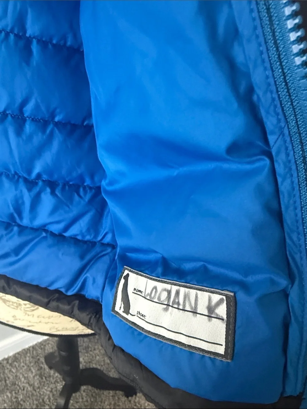 Eddie Bauer Black Puffer Jacket with Bright Blue Accents size XS 5/6